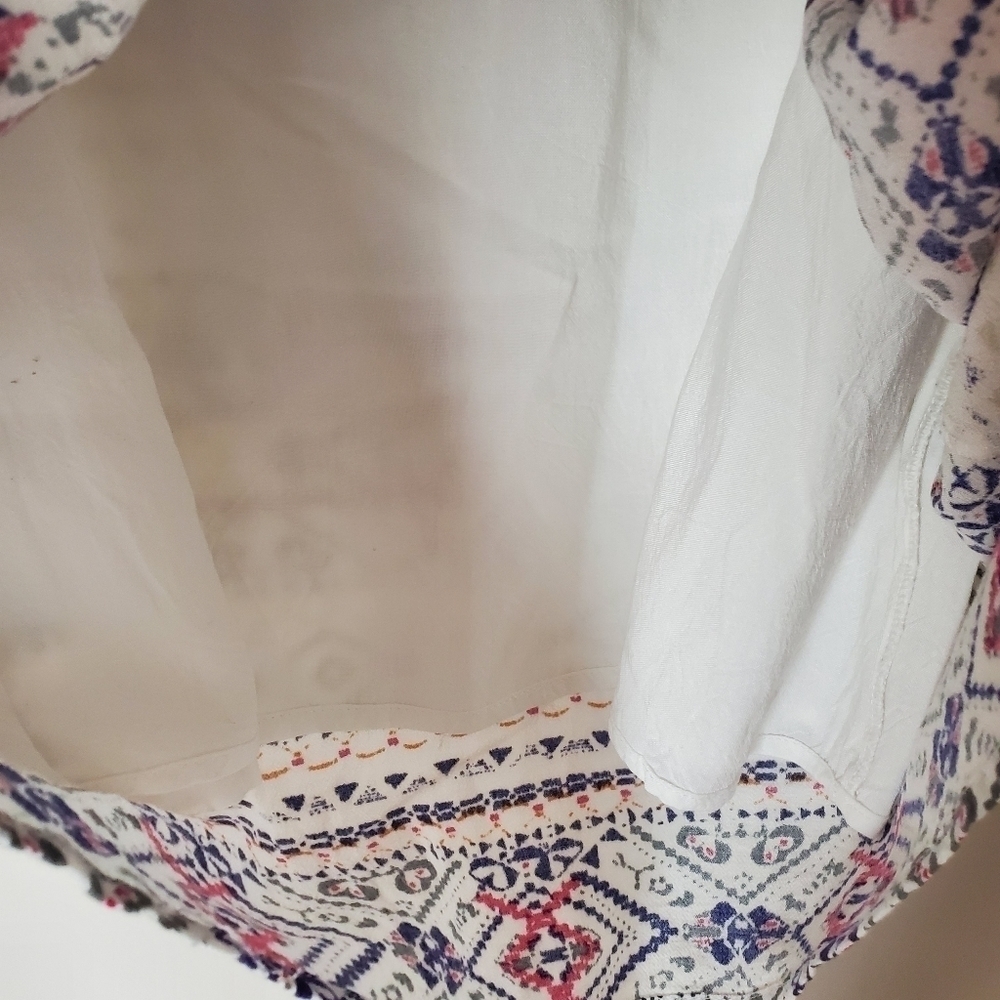 Anthropologie Cream Boho Printed Shift Dress with Pink & Blue Accents - Picture 10 of 13